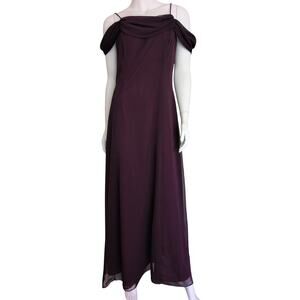 Vintage Off Shoulder Evening Gown 10 Y2K Chiffon Formal Elegant Minimalist Dress